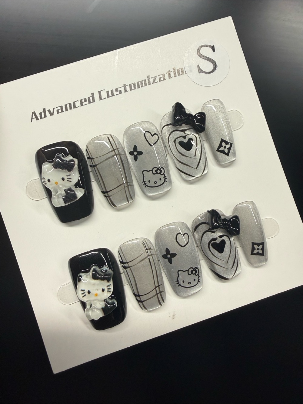 Hello Kitty Black & Silver Kid Press-On Nail Small